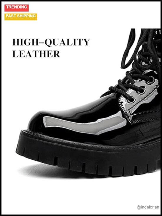 Men\'s Patent Leather Combat Boots Platform Chunky Heel Lace Up Side Zipper main image 5